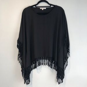 EUC Daniel Rainn Fringed Poncho Black